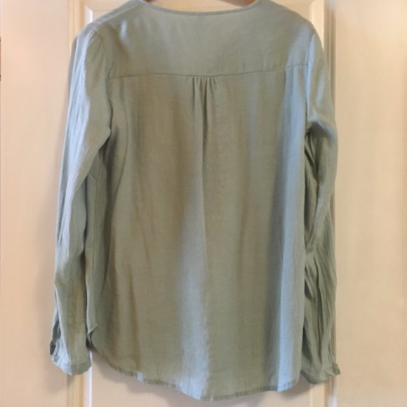 Powder Blue Semi Sheer Tunic Blouse - Picture 3 of 14